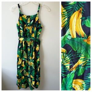 Old Navy banana print button down linen blend sundress